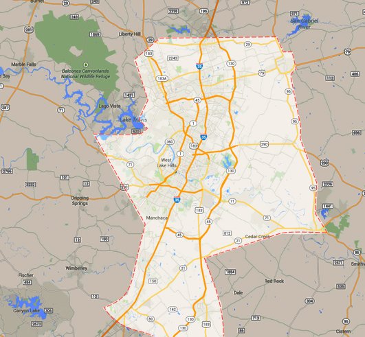 Concrete Repain And Leveling Austin Service Area Map